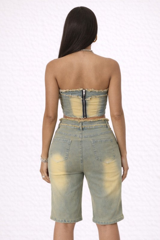 Washed it Out 2pc Denim Tube Short Set