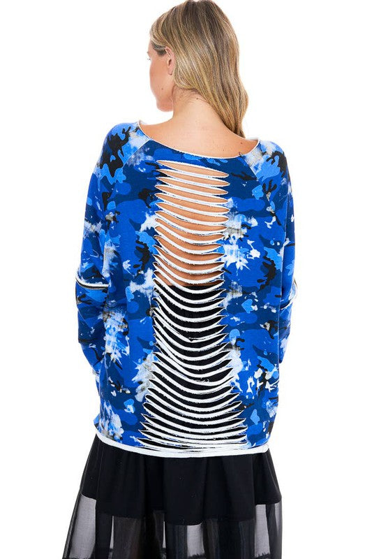 Cut it Out Paint Splashed Zipper Sweater