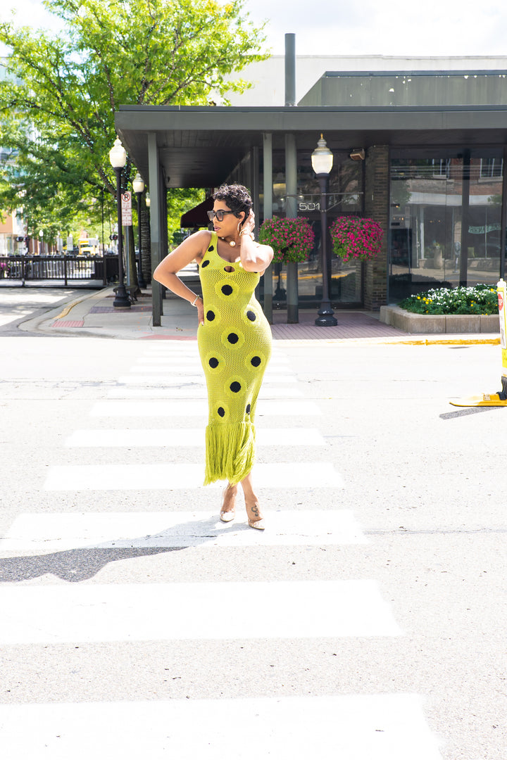Envision Dots Fringe Knit Dress