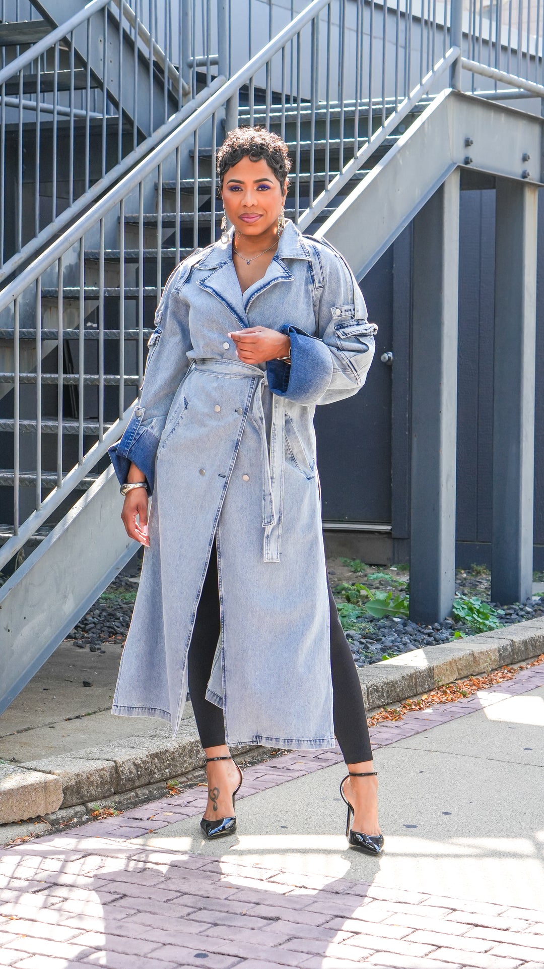 LONG TIME BIG CUFF DENIM TRENCH COAT