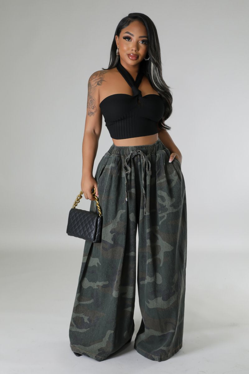 All Wide Leg Elastic Camo Jean