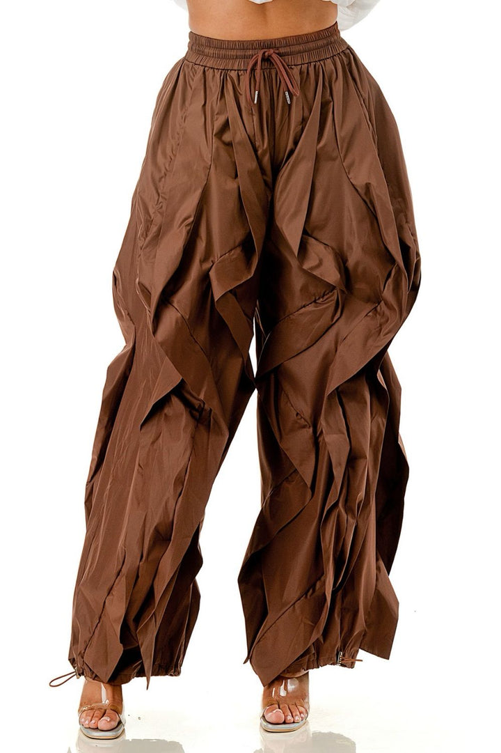 Wide Leg dramatic Drawstring joggers (Brown)