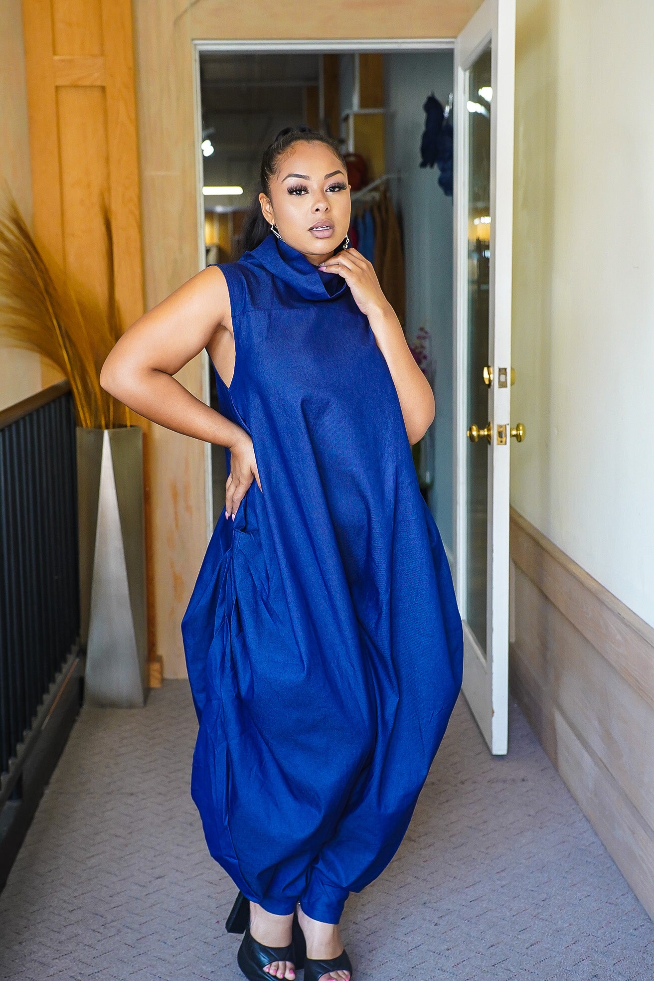 Cece Wide Neck Harem Jumpsuit (Blue)