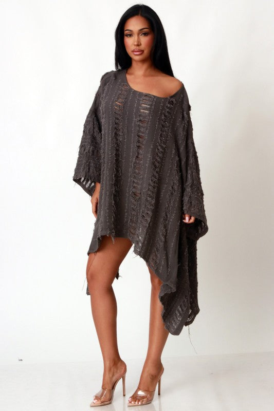 All Ripped Up Asymmetrical Oversized Top (Charcoal)