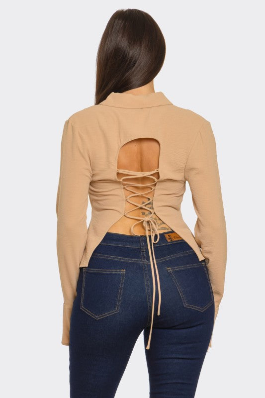 Button & Tie me UP Wide Sleeve Top