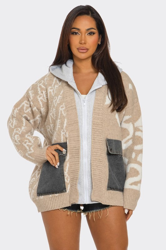 Layered Hoodie Cardigan Sweater