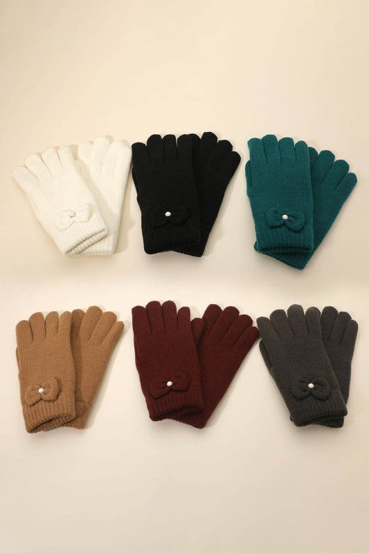Cable Knit Bow Gloves