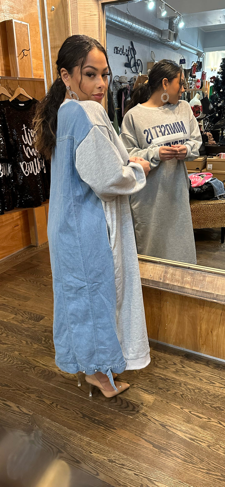 Mindset is Over Everything Denim Mix Dress (Grey/Denim)