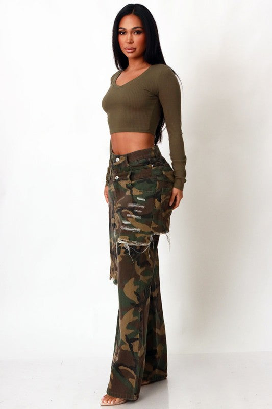 Gigi Double it Up Camo Distressed Jeans