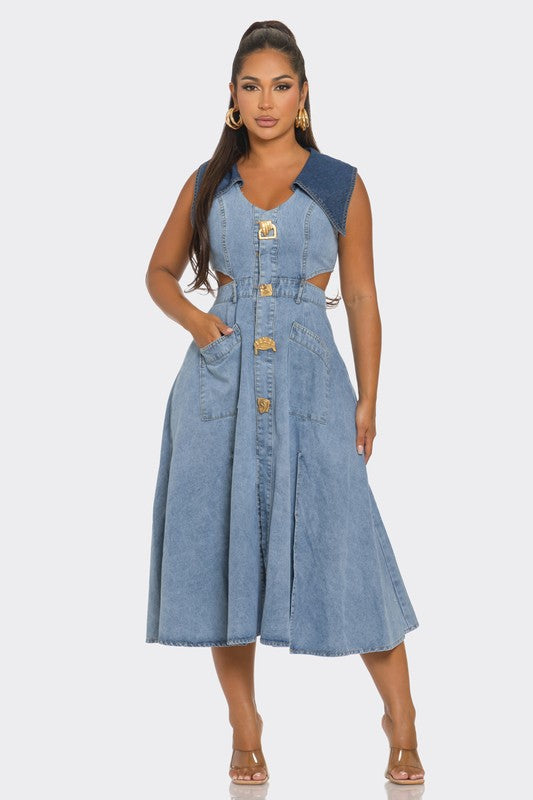 Minnie Dual Denim Sleeveless Dress