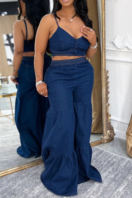 Helene Denim Tiered Pants Set