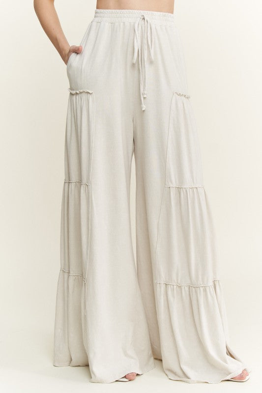 Mineral Washed Tiered Wide Leg Pants