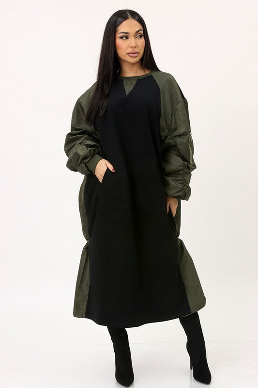 In Flight Contrast Oversize Dress( Green/Black)