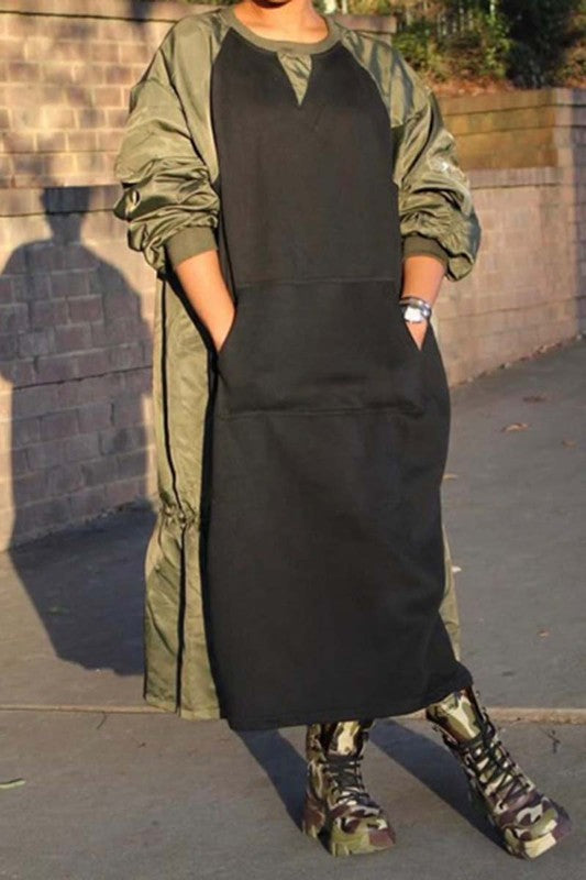In Flight Contrast Oversize Dress( Green/Black)