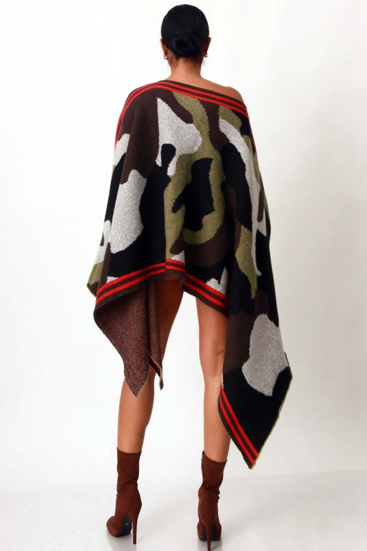 Effortless Bold Camo Poncho Sweater