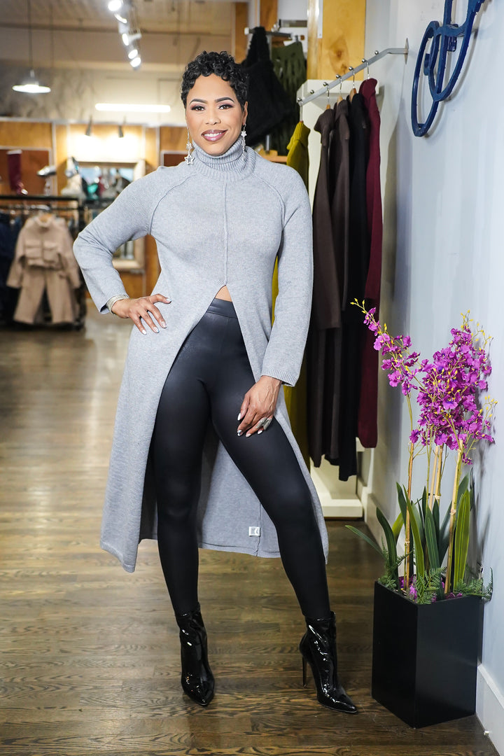 Split it Open Turtleneck Long Top (Grey)