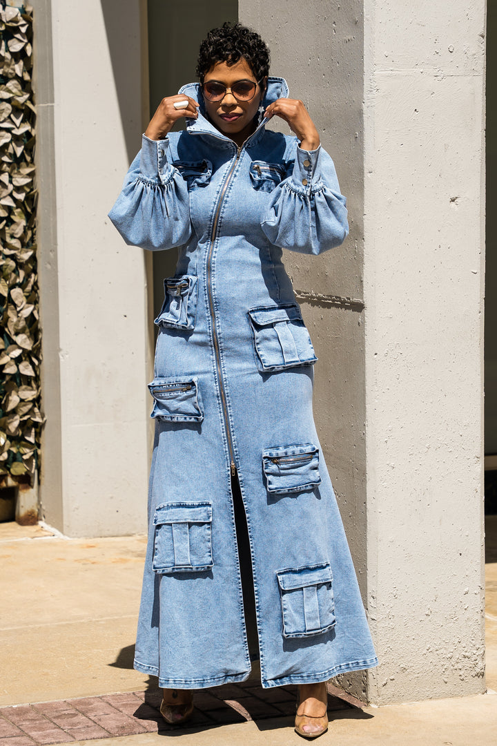 Giving you the Blues Denim Zipper Pocket Dress
