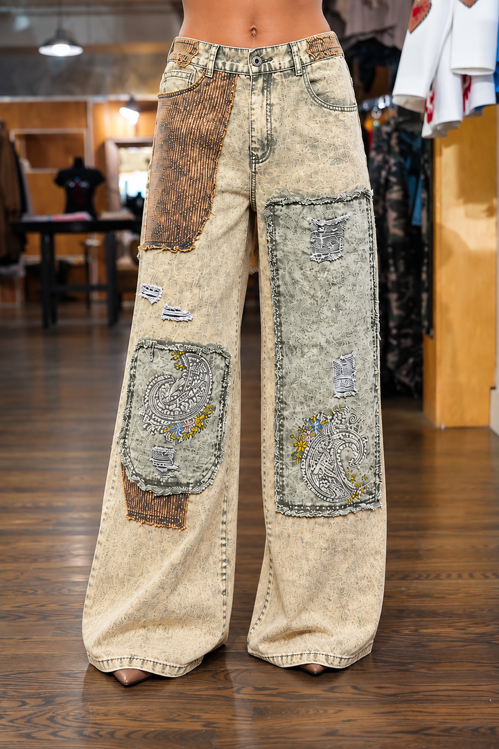 Basic Patchwork Theory Wide Leg Jeans