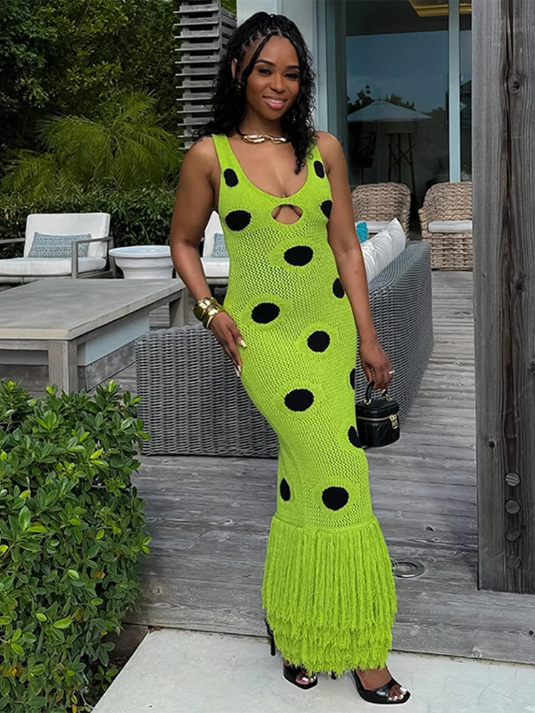Envision Dots Fringe Knit Dress