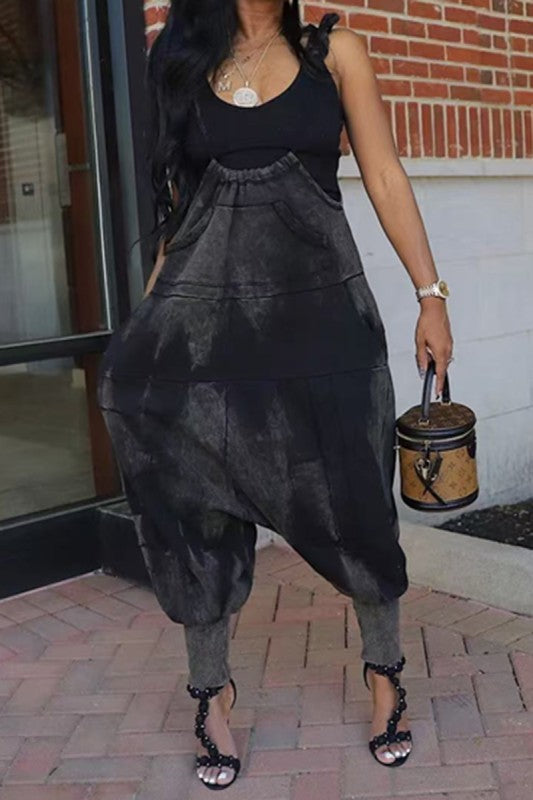 Denim washed overall jumpsuit