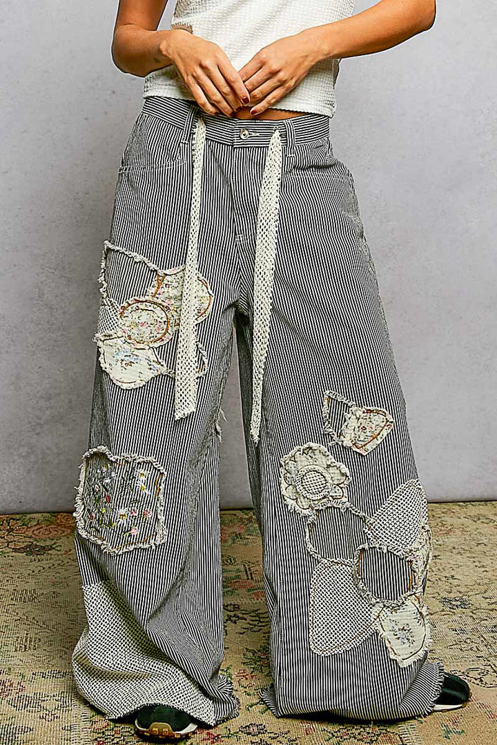 Vintage Patchwork Stripe Wide Leg Pants