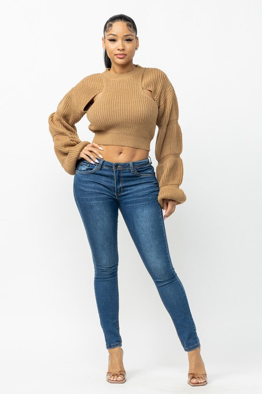 Side Slit Knit Crop Sweater (Mustard & Mocha)