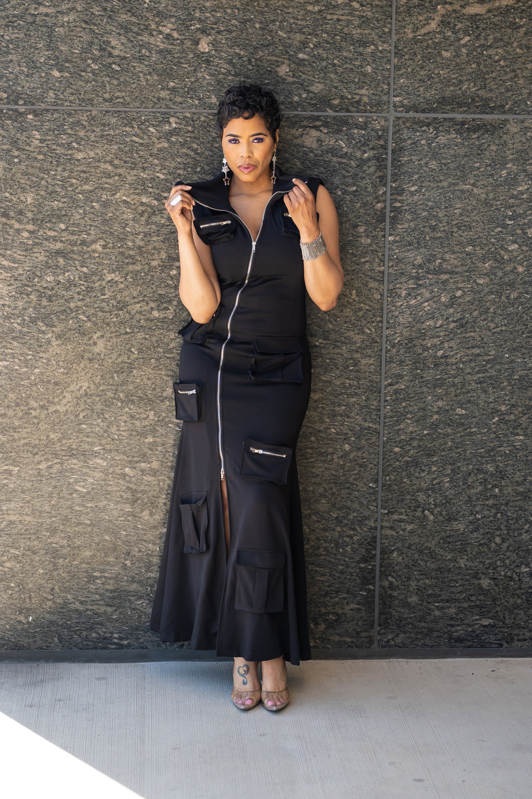 Its All About Me Zipper Pocket Dress (Black)