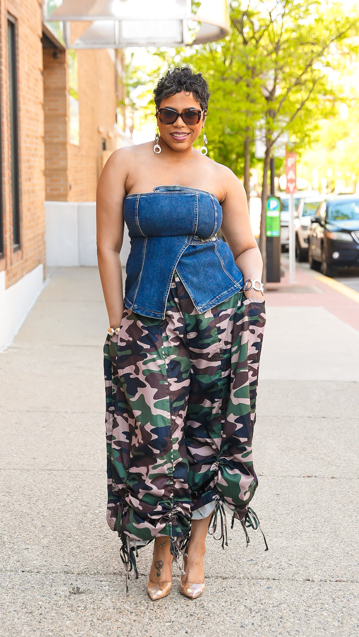 Gather Around Ruched Camo Drawstring Pants