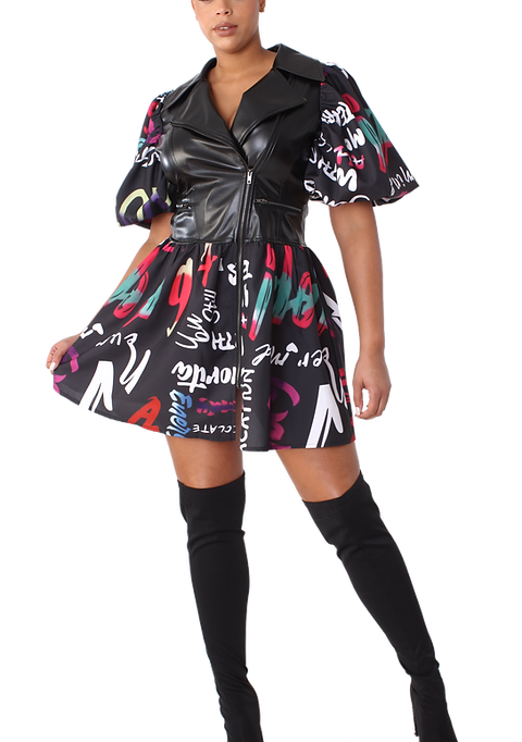 Let’s Mix it Up Faux Leather & Print Dress/Top