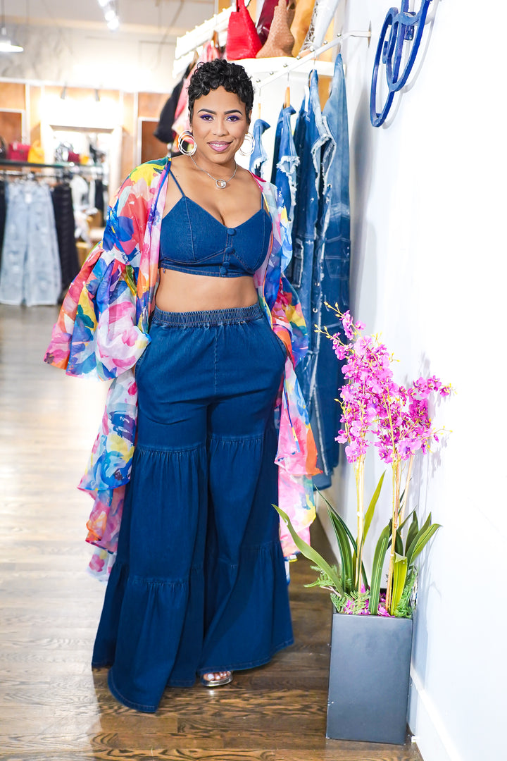 Helene Denim Tiered Pants Set