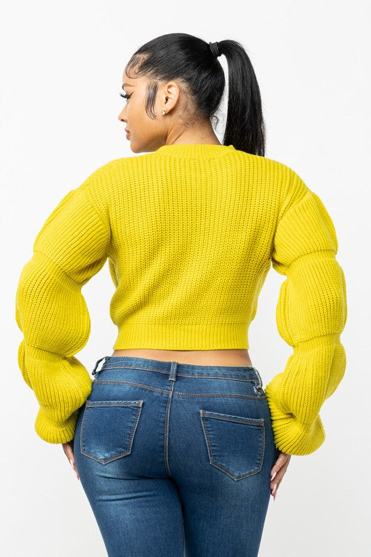 Side Slit Knit Crop Sweater (Mustard & Mocha)