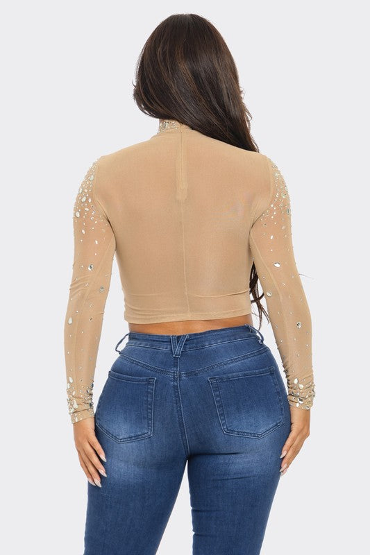 Bejeweled Crop Nude Top