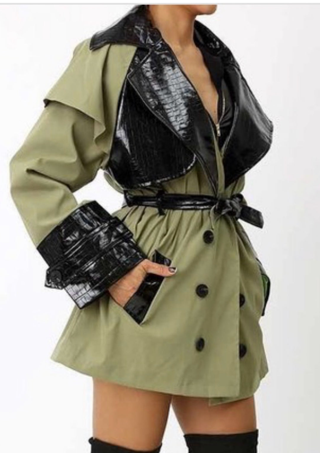 Josie Patent Mix Belted Peacoat