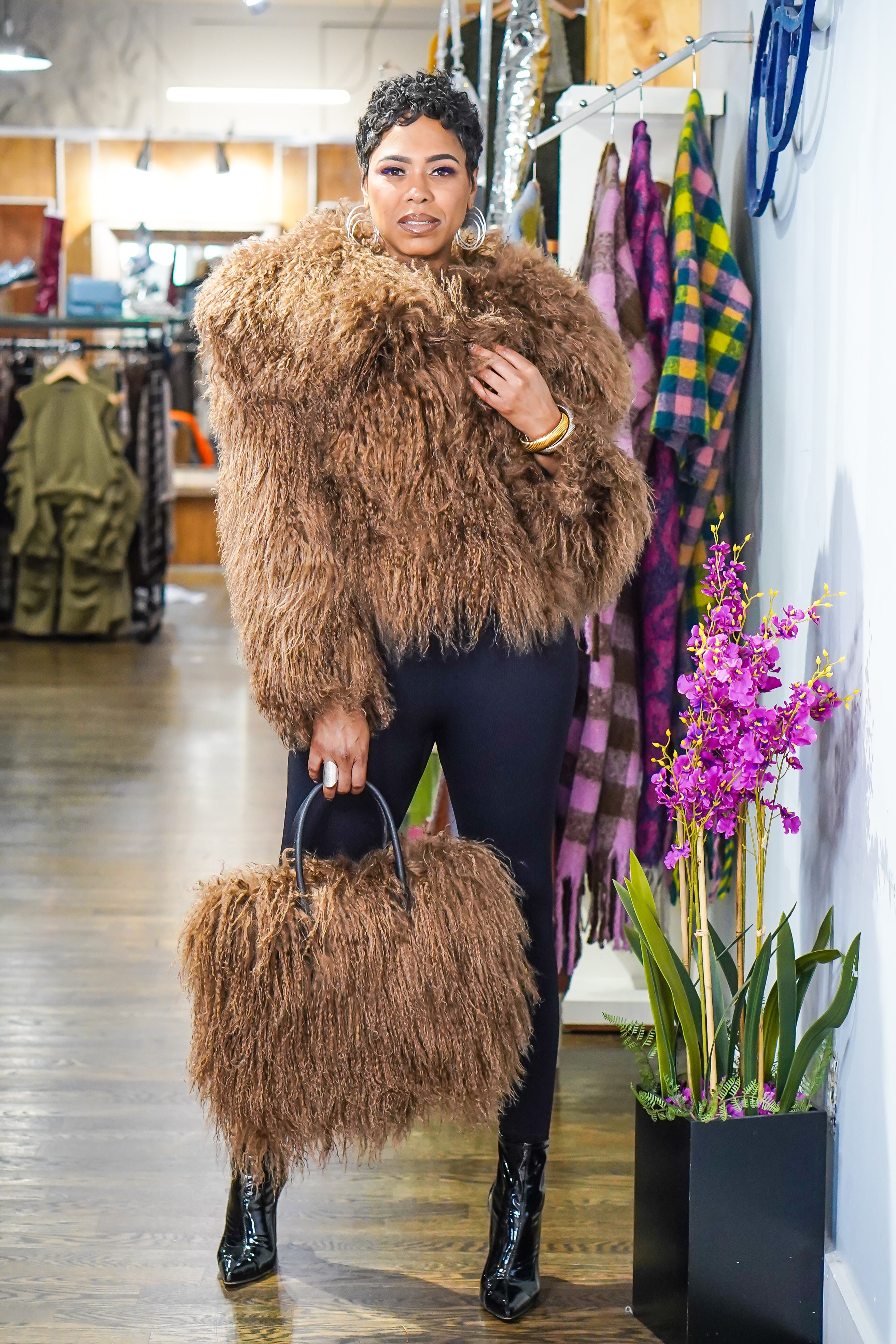 Uptown Girl Mongolian Fur Purse Blu Jean Blues