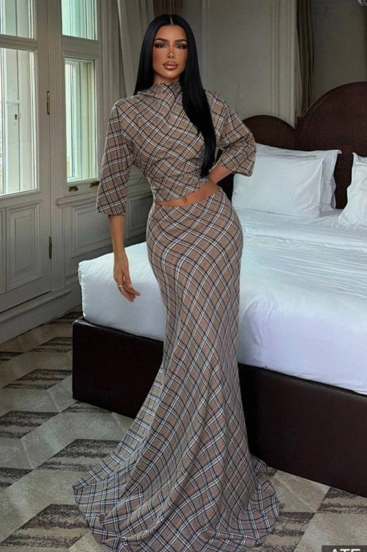 London Muse Plaid Maxi Skirt Set
