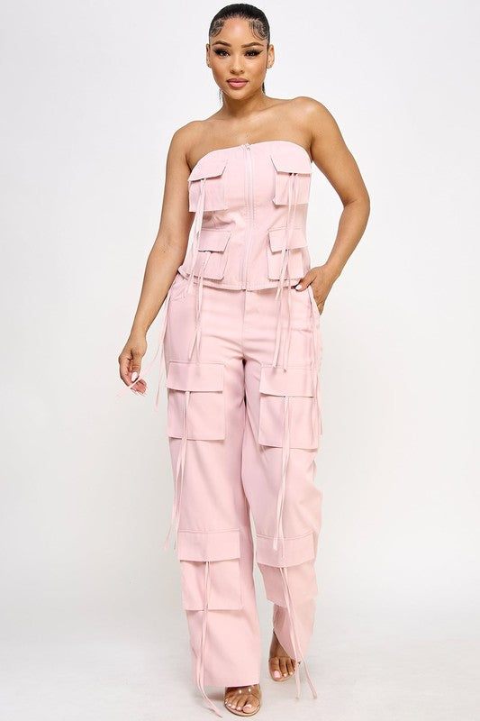 Hanna strings 2Pc Pants Set (Lt Pink)