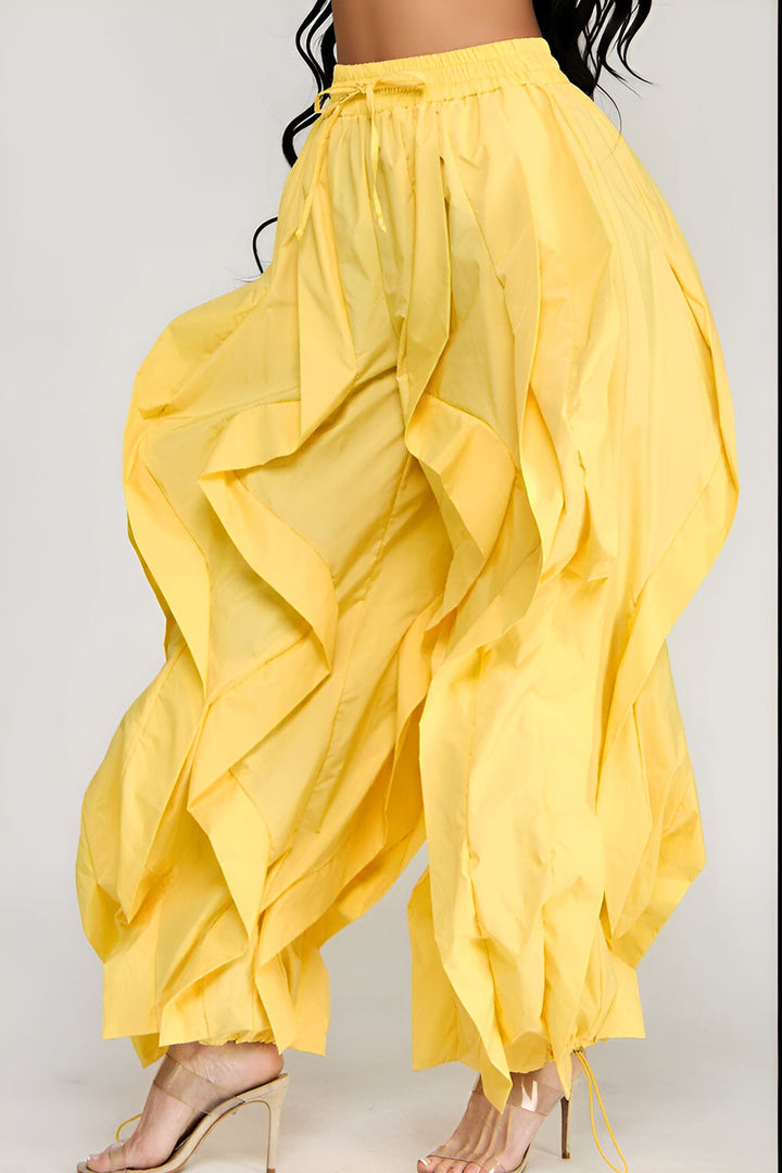 Wide Leg dramatic Drawstring Joggers (Yellow)