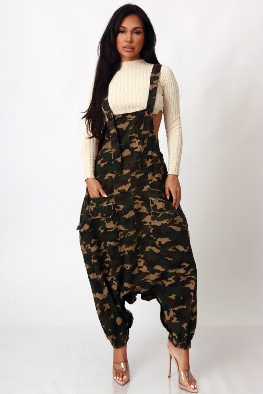 Camo Overall Harem Cargo Jumpsuit