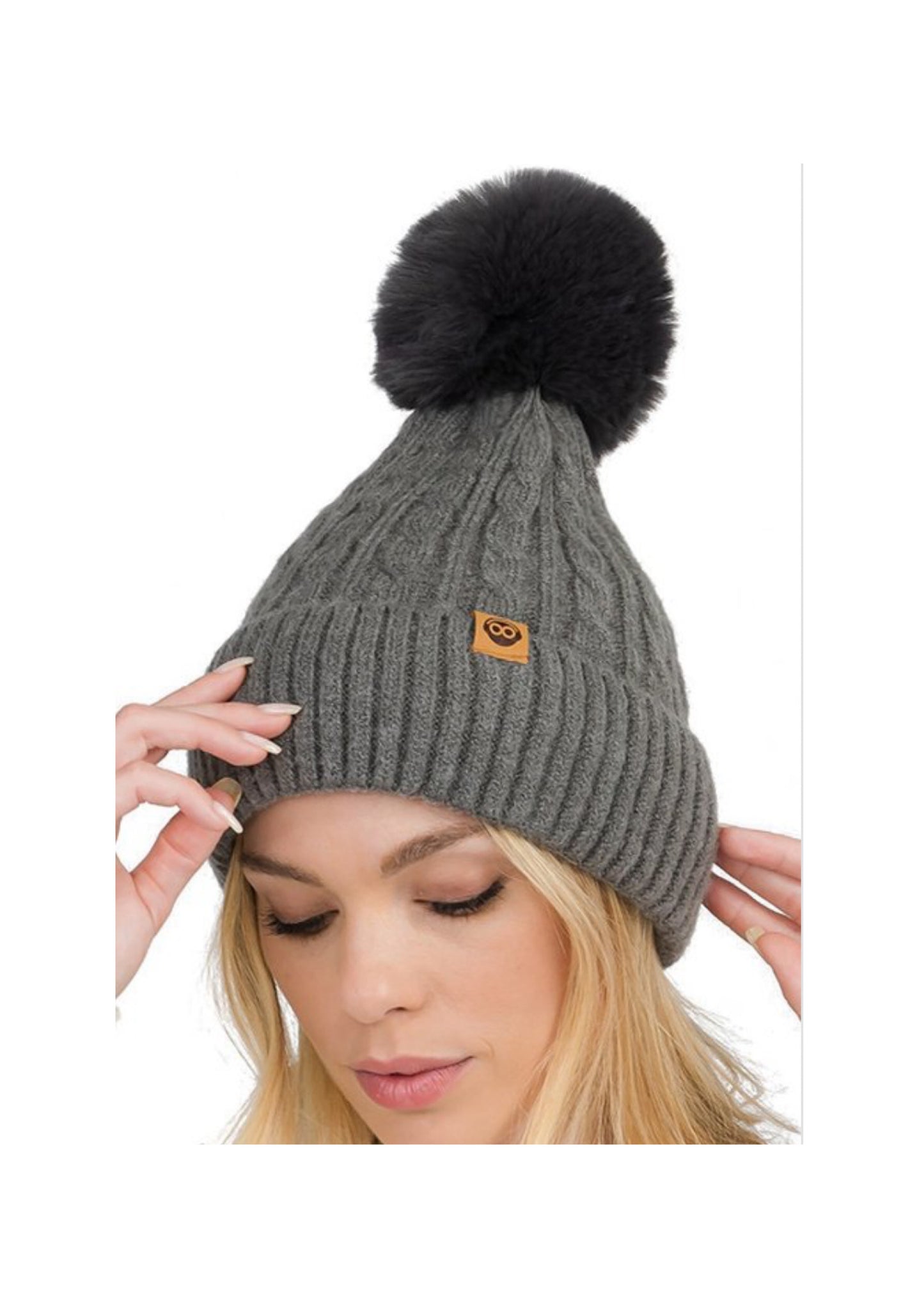 Pom Pom Cable Knit Sweater Hat
