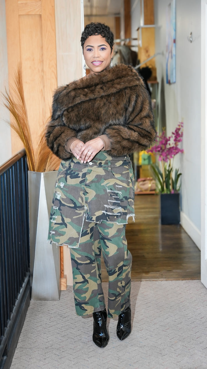 Foxy Brown Off Shoulder Faux Fur Top