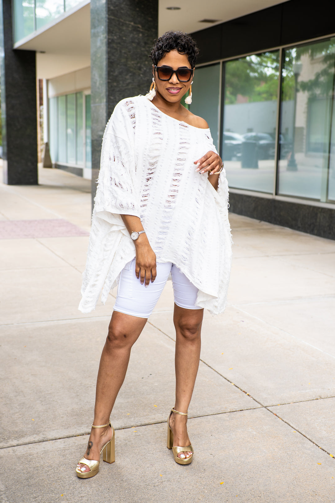 All Ripped Up Asymmetrical Oversized Top ( White)