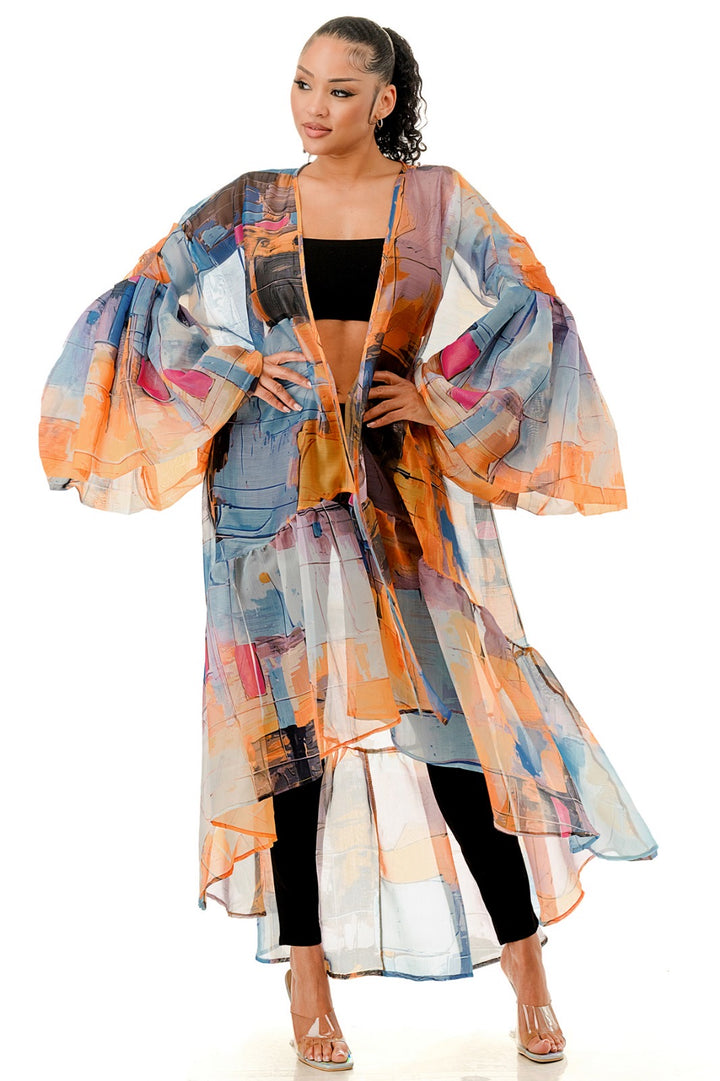 Bring Me My Flowers Kimono ( Blue / Orange)