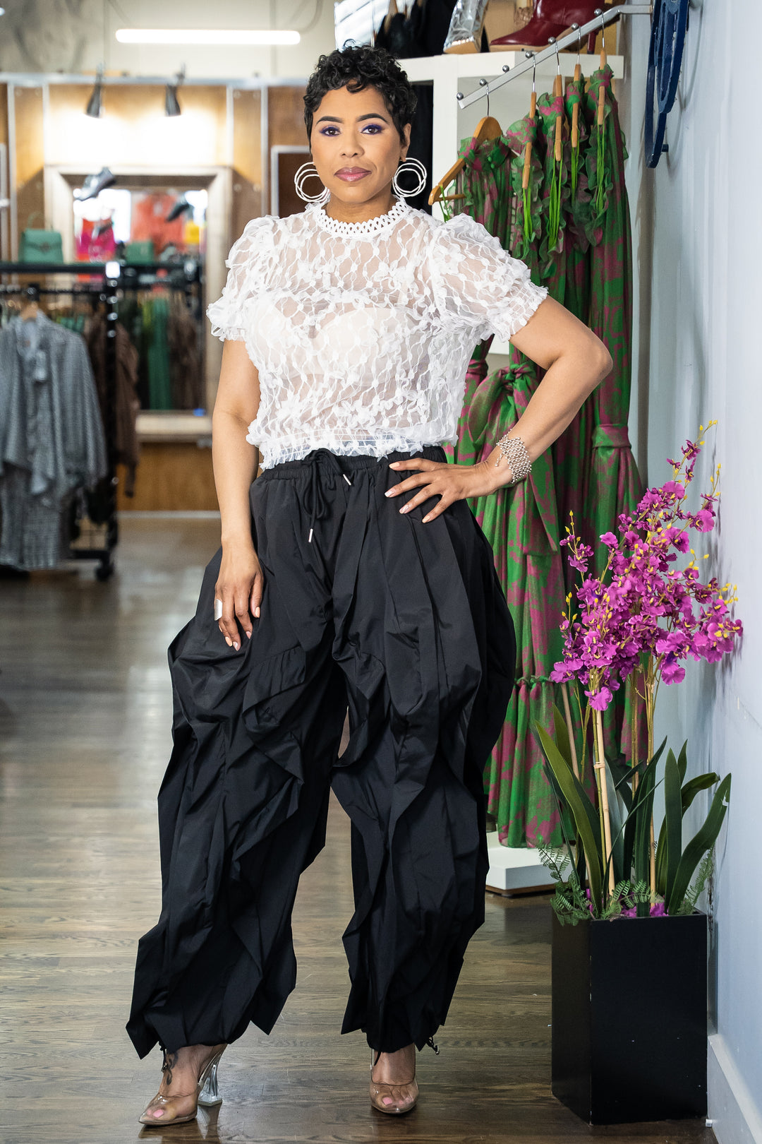 Wide Leg dramatic Drawstring joggers (Black)