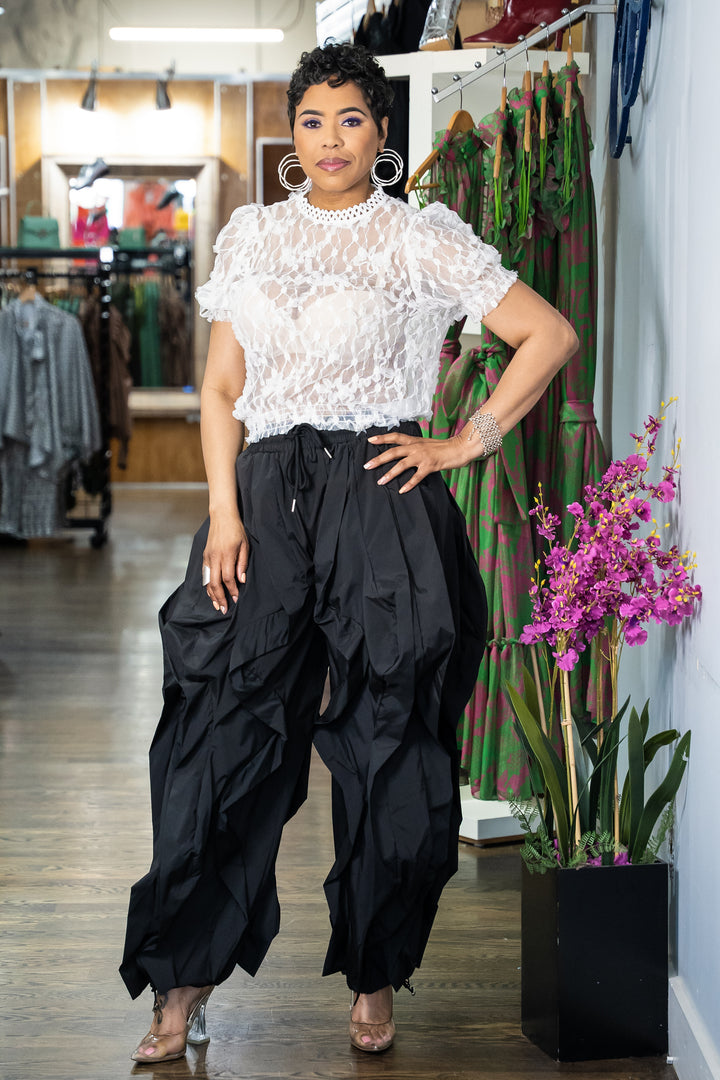 Wide Leg dramatic Drawstring joggers (Black)