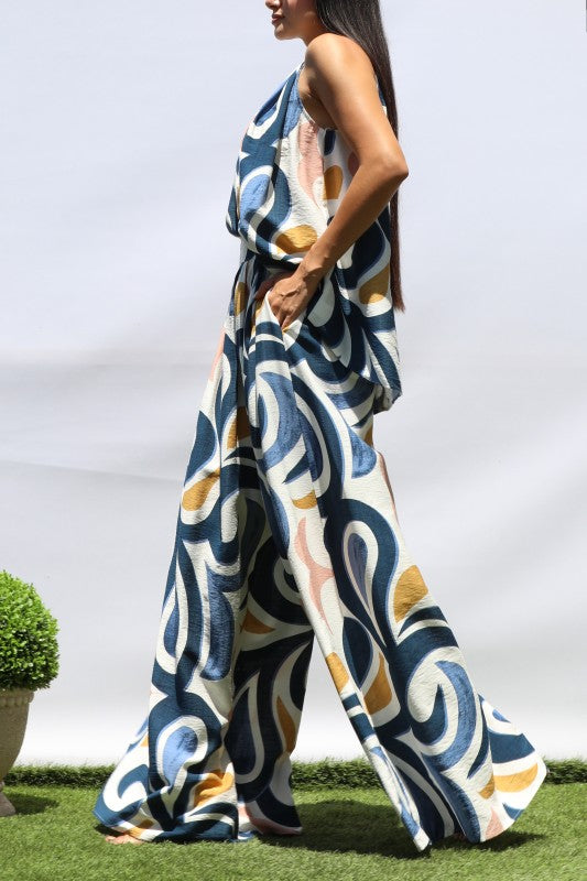 Blue Swirls 2pc Wide Leg Pants Set
