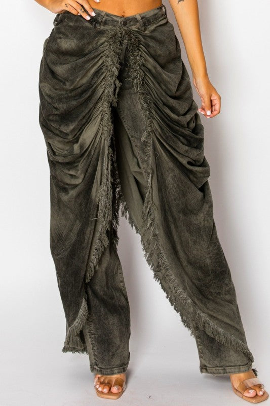 Draped Over Fringe Jeans (Olive)