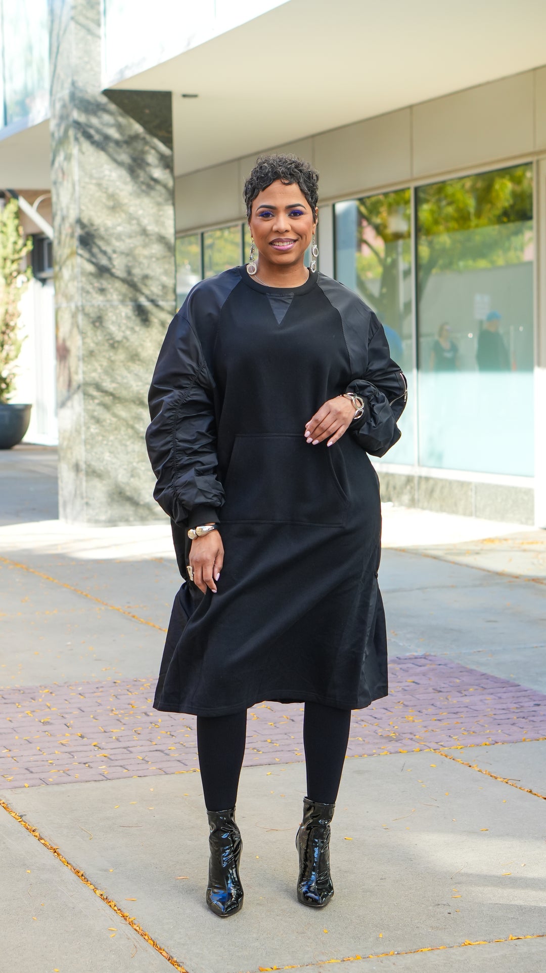 In Flight Contrast Oversize Dress(Black/Black)