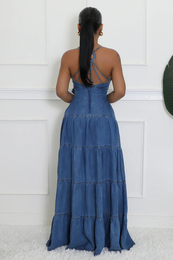 Rosetta Strappy Denim Maxi Dress