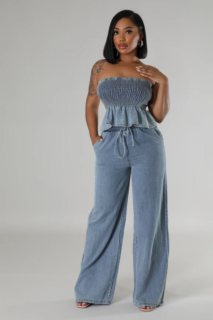 Cool Girl Denim Stretch Top 2pc Set - Plus Size