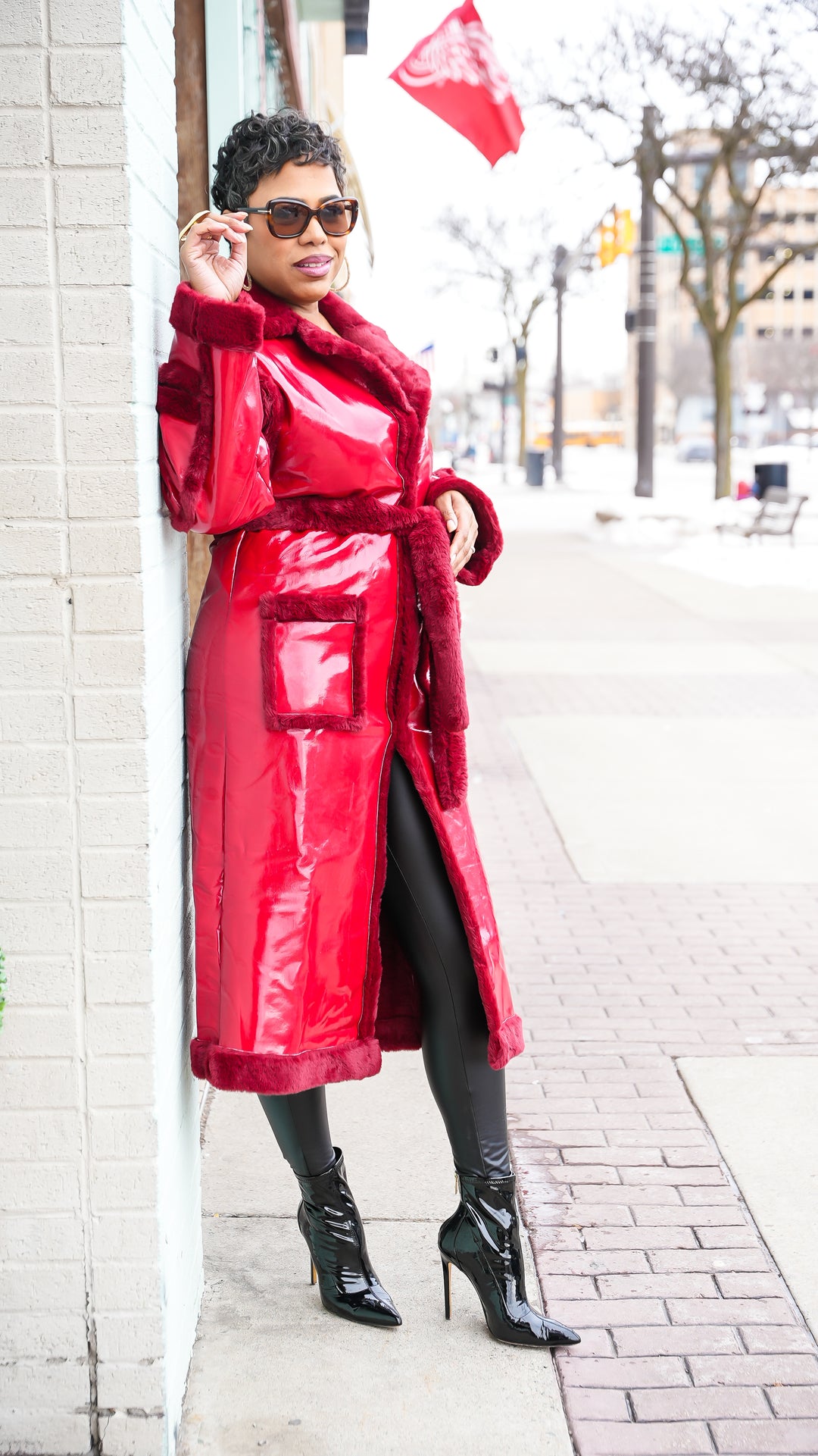 Wrapped up In Red Faux Fur Coat